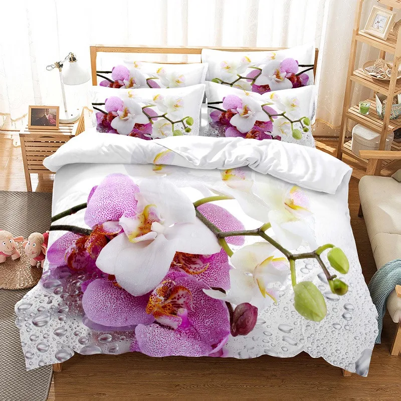 Linen Duvet Cover - الزهور طقم سرير حاف مجموعة غطاء