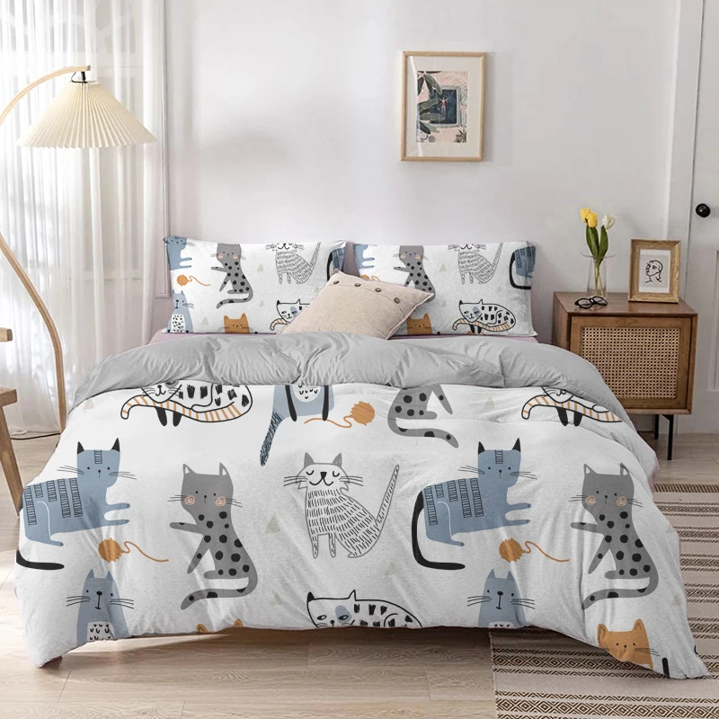 Linen Duvet Cover - الكرتون القط حاف مجموعة غطاء طقم