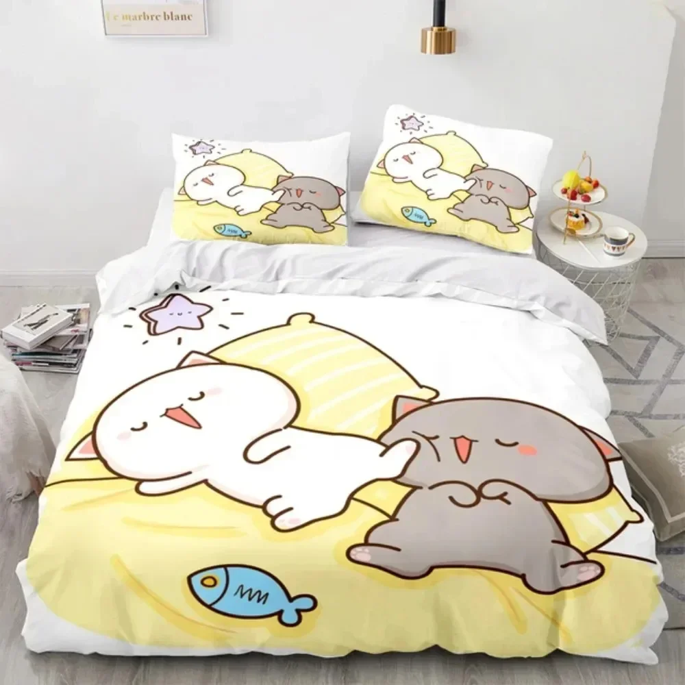 Linen Duvet Cover - طقم سرير مطبوع بتصميم قطة الخوخ