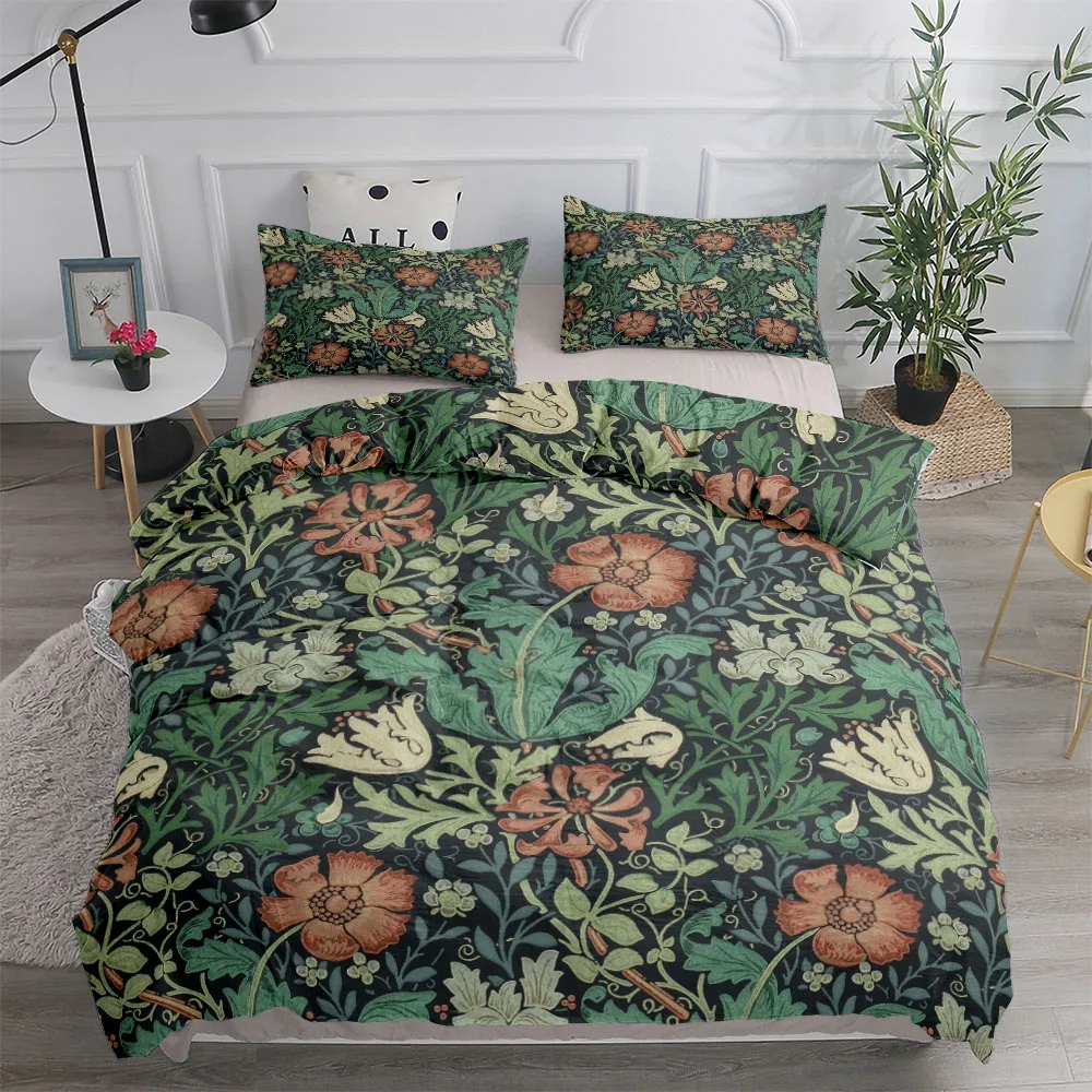 Linen Duvet Cover - ويليام موريس الكلاسيكية الجديدة الأزهار والطيور