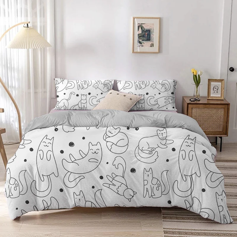 الكرتون القط حاف مجموعة غطاء ط - مراجعة Linen Duvet Cover وسعره